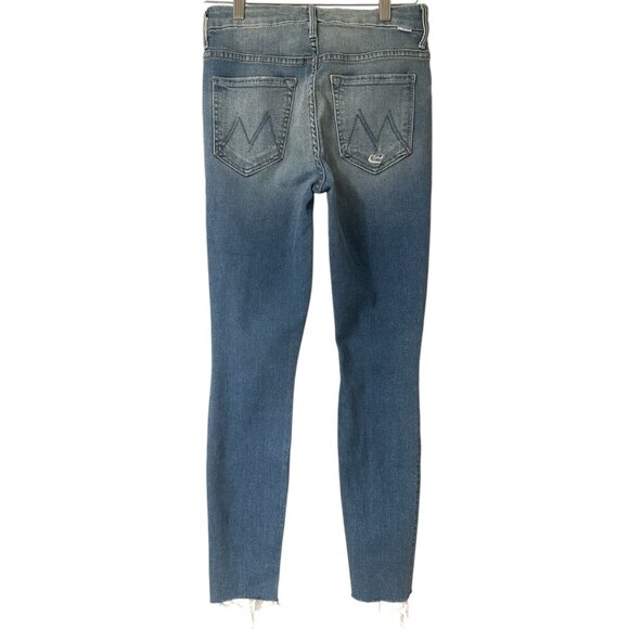Mother High Waisted Looker Ankle Fray Jeans Size 26 In Thrilling Shots Wash Blue - Picture 6 of 14